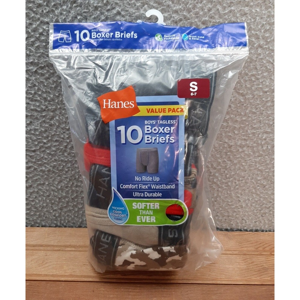 Hanes‎ Underwear Boys Small Multicolor Boxer Briefs Tagless Comfort Flex 10 Pack